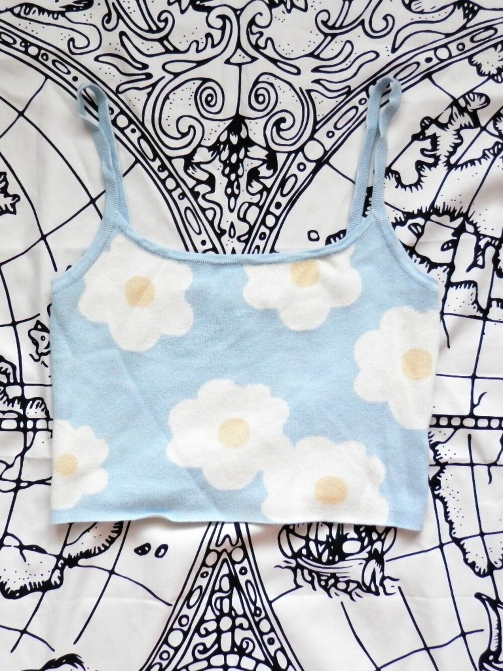 Papermoon Girly Knit Floral Cropped Tank, Size S